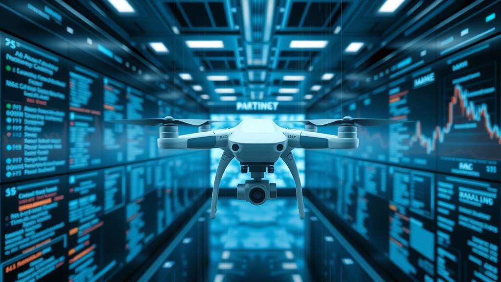 AI-driven analytics system analyzing marketing trends in a futuristic data center.