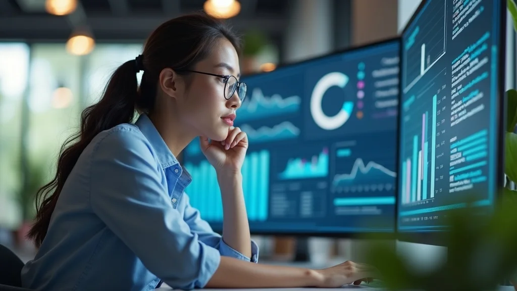 ai marketing automation for small business owners reviewing real-time marketing analytics on a digital dashboard in a modern workspace