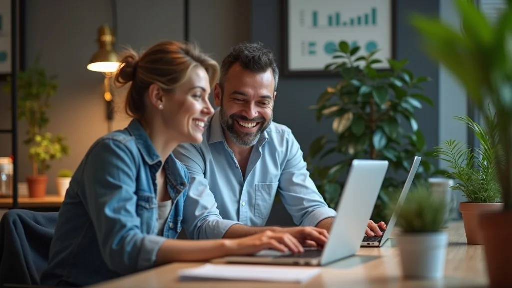 IT specialist helping small business owner utilize ai marketing automation software and analytics