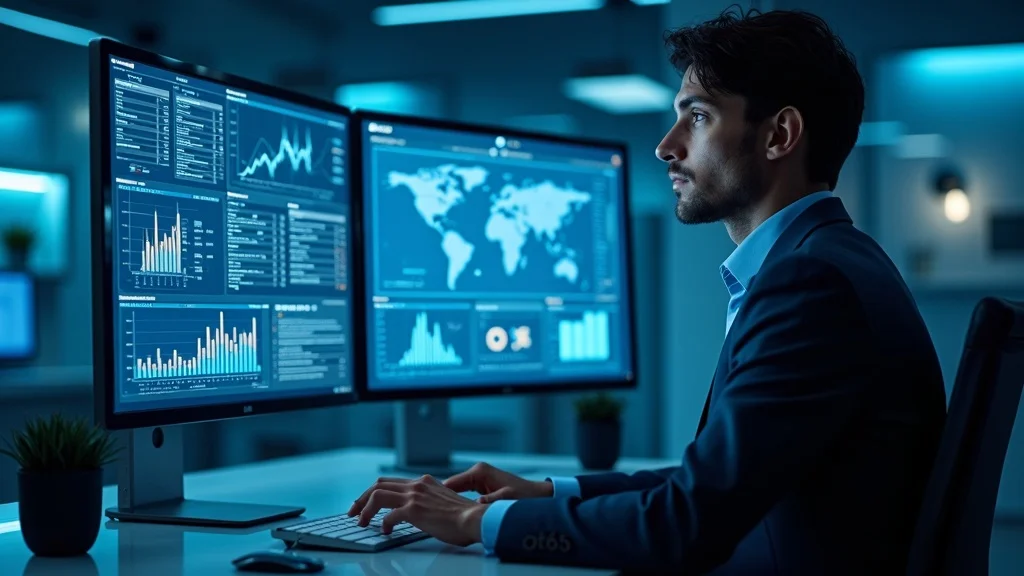 Futuristic AI-driven workspace optimizing affordable website design through data analytics and technology innovation.